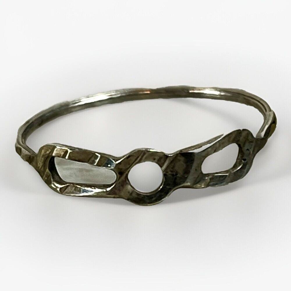 Sterling Silver 925 Hammered Silver Links Cut Out Ring Sz 5.5 - Vintage